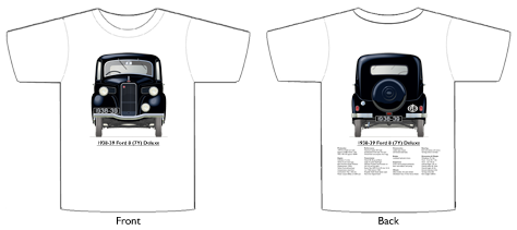 Ford 8 (7Y) Deluxe 1938-39 T-shirt Front & Back